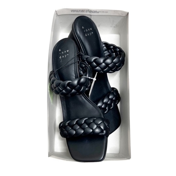 New in Box A New Day Women’s Black Basil Braided Square Toe Circle Textured Heel - Picture 2 of 16